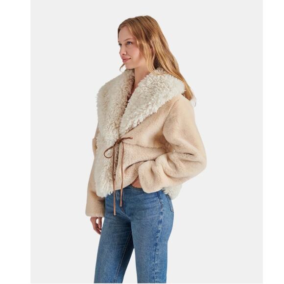 Steve Madden Winterlyn Jacket XS Natural Sherpa Faux Fur Teddy Coat Scandi Girl - Picture 12 of 16